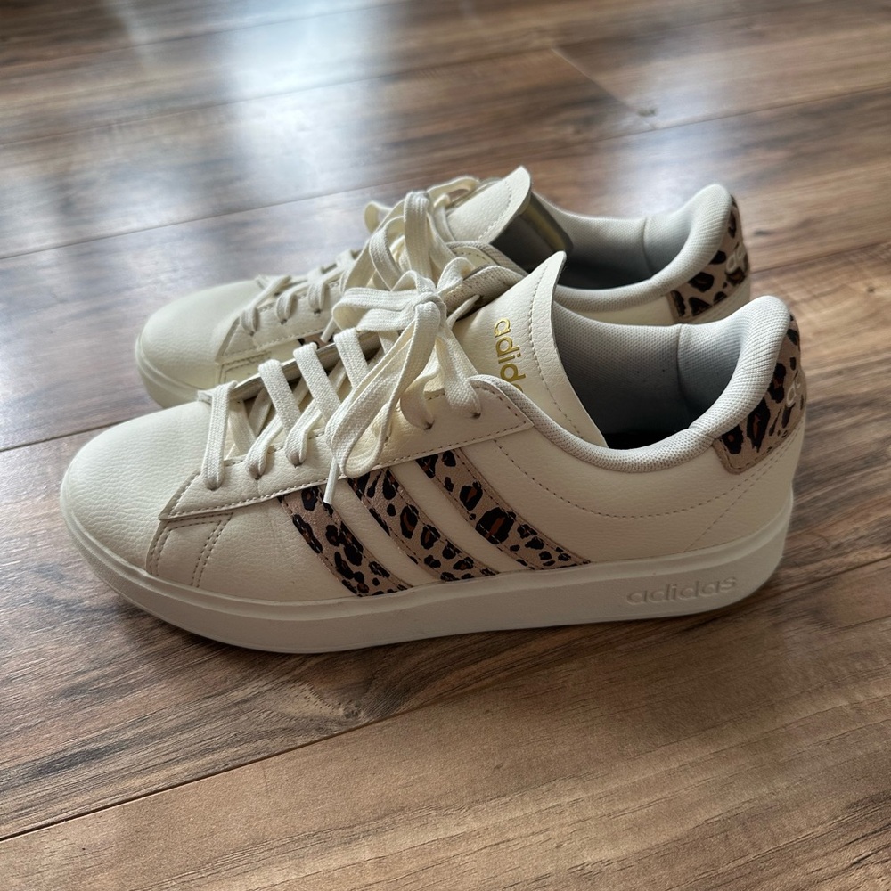 Adidas Cream Sneakers with Leopard Accents